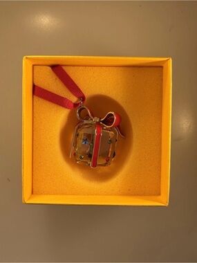 Swarovski Holiday Crystal Present Ornament with Red Ribbon